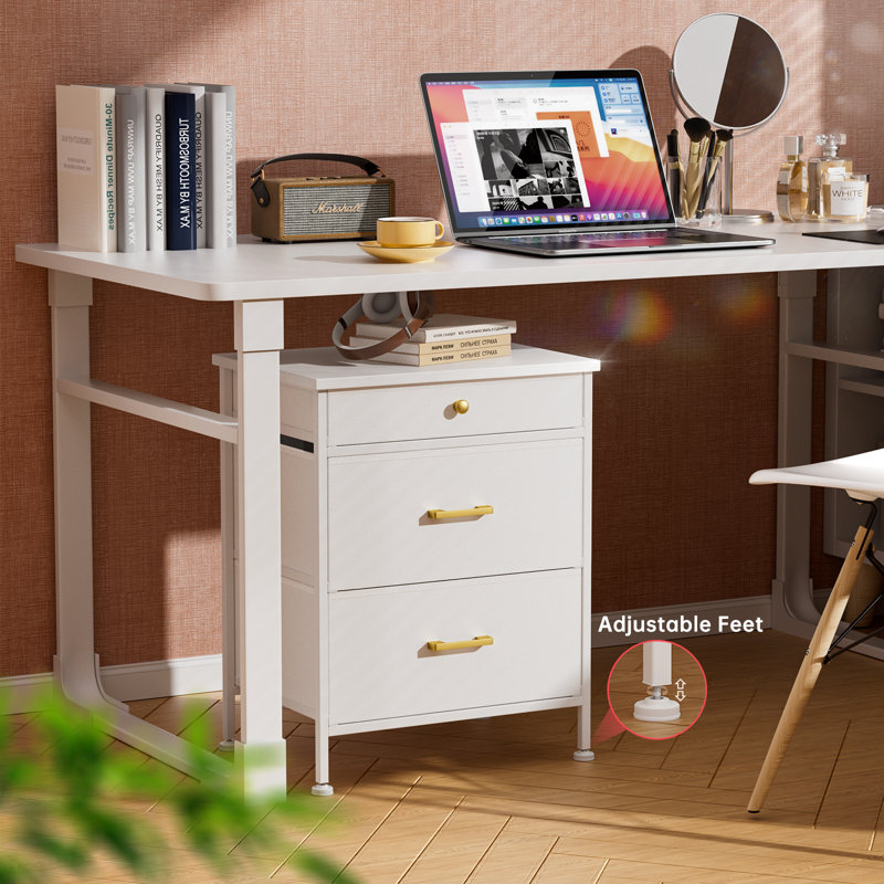 Ebern Designs Tineka Nightstand, Small Dresser, End Table with 3 Fabric Drawers for Bedroom